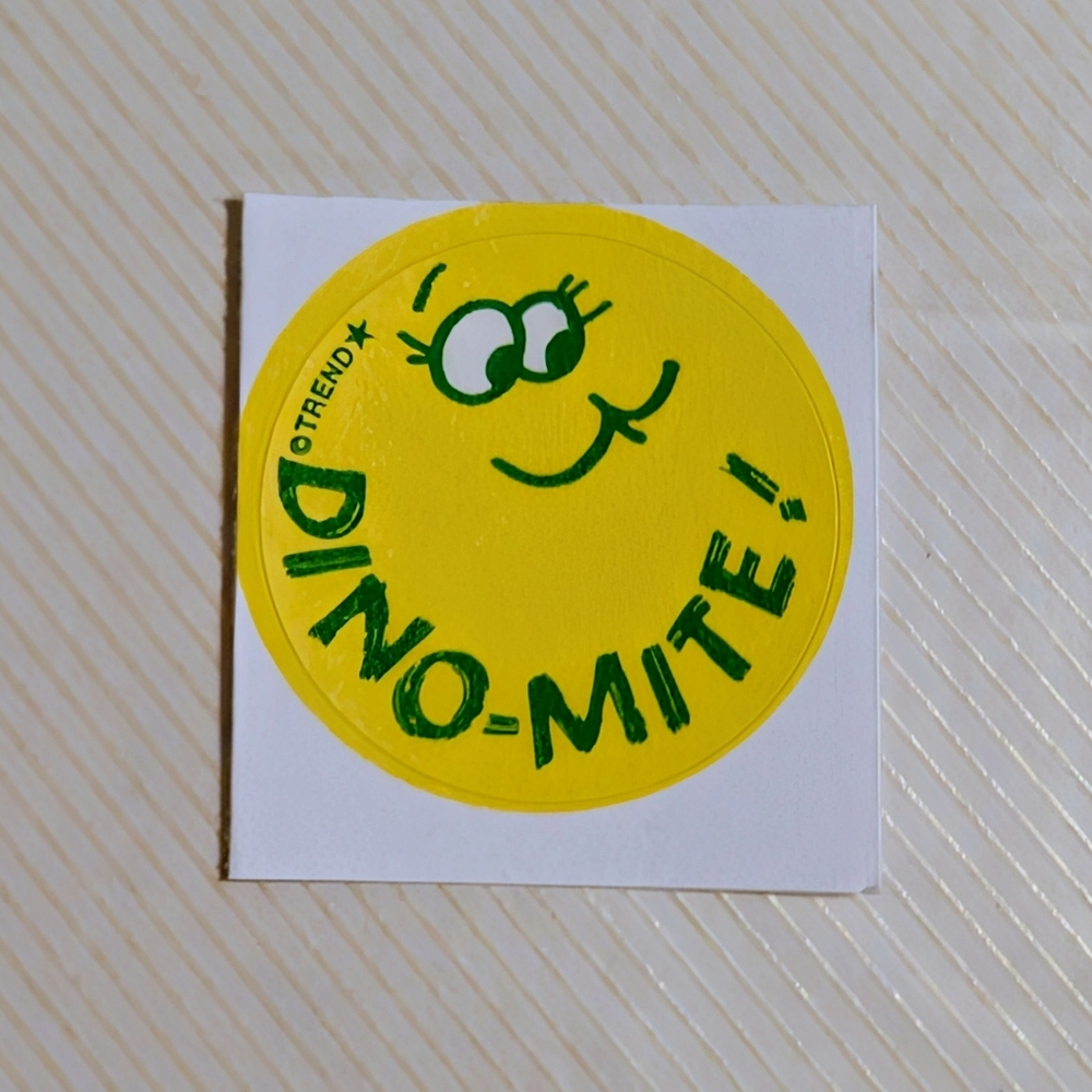 10/$25 Orange "Dino-Mite" Scratch & Sniff Retro Reward Sticker